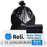 Reli. 13 Gallon Trash Bags | 250 Bags | Black Trash Bags 12-13 Gallon | Kitchen Garbage Bag | Liner