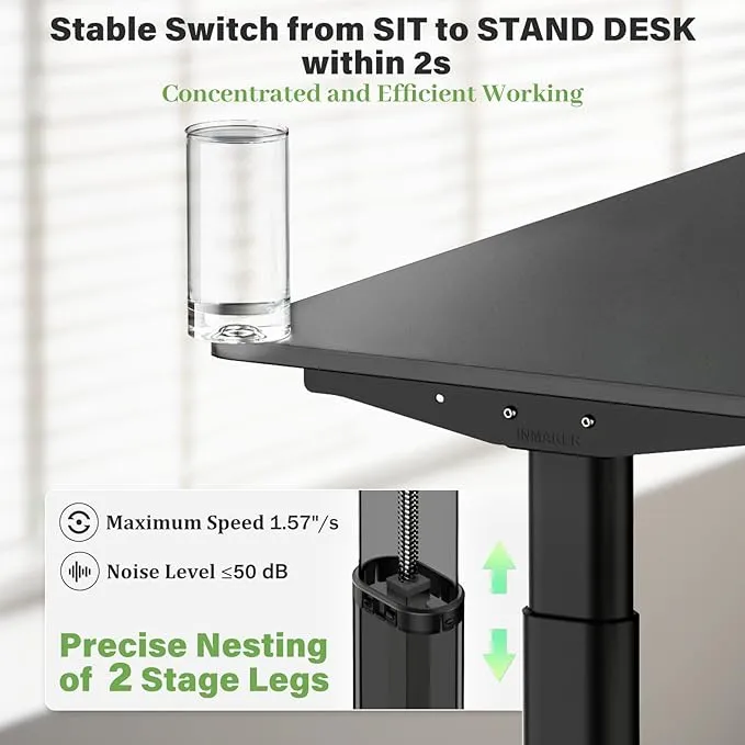 Inmaker Standing Desk Frame, Adjustable Desk Legs Height of 27.4" to 46.7", Dual Motors Sit Stand Desk Frame, Electric Desk Base for Desktop 43.3"