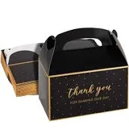 24x Party Favor Thank You Gable Paper Gift Box for Wedding, Birthday Black Gold