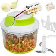 Brieftons QuickPull Manual Food Chopper: Large 4-Cup Powerful Hand Pull Chopper/Mincer/Mixer Blender to Chop Onion, Garlic, Vegetables, Fruits, Herbs for Salsa, Salad, Pesto, Puree, Indian Cooking