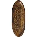 15" Natural Boho Decorative Wood Tray with Carved Floral Design