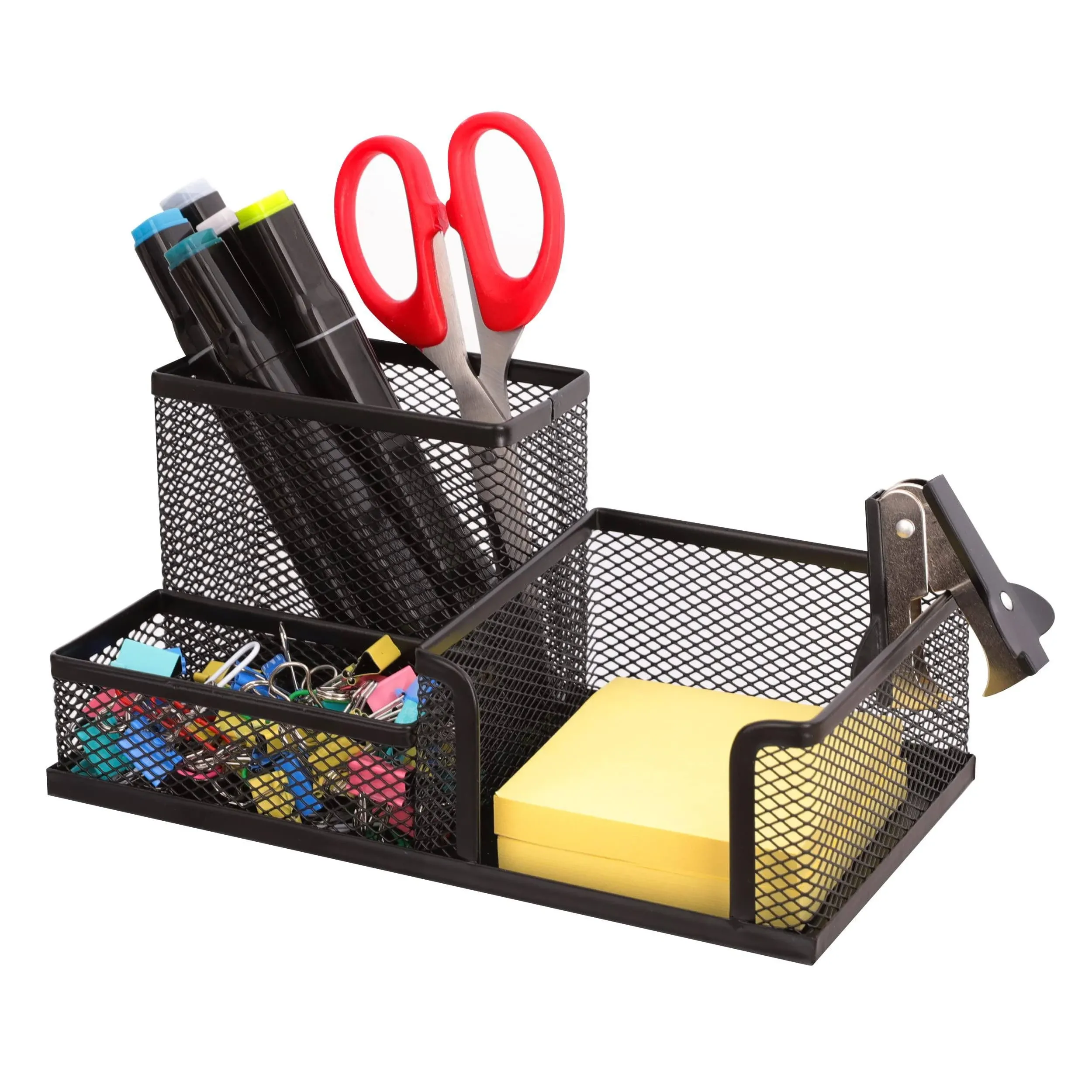 Desk Organizers Mesh Pencil Holder，<wbr/>3 Compartments Black Mesh Pen Holder S