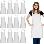 Jubatus 12 Pack 100% Cotton Aprons Bulk with 2 Pockets Cooking Chef Kitchen Adjustable Bib Apron for Women Men, White