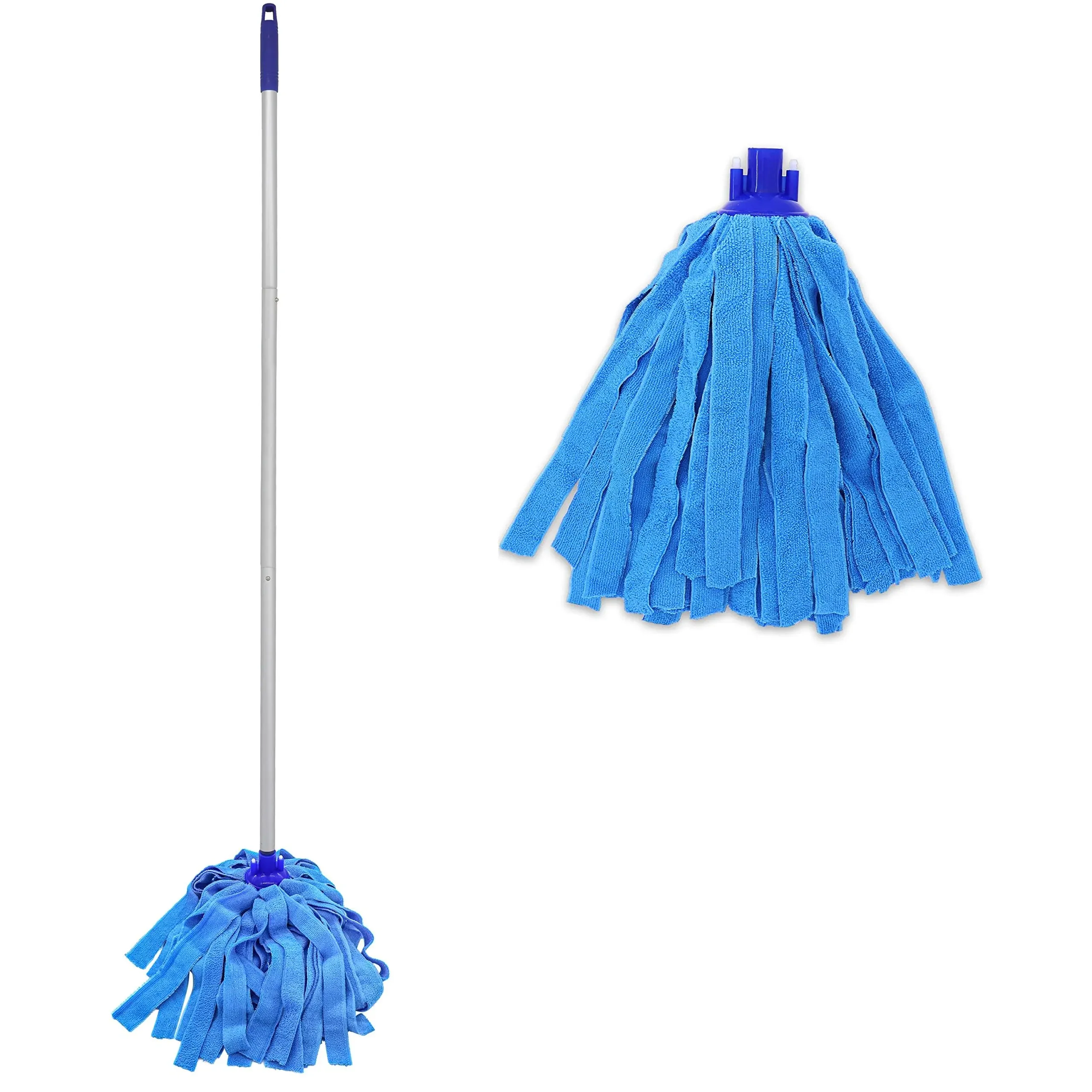 Mop, One Mop Handle with Two Blue Microfiber Cloth Mop Heads (1 Handle &amp; 2 Mo...