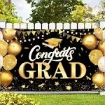 KatchOn XtraLarge Congrats Grad Banner 72x44 inch Congratulations Banner Graduation Backdrop 2024 Black and Gold Graduati