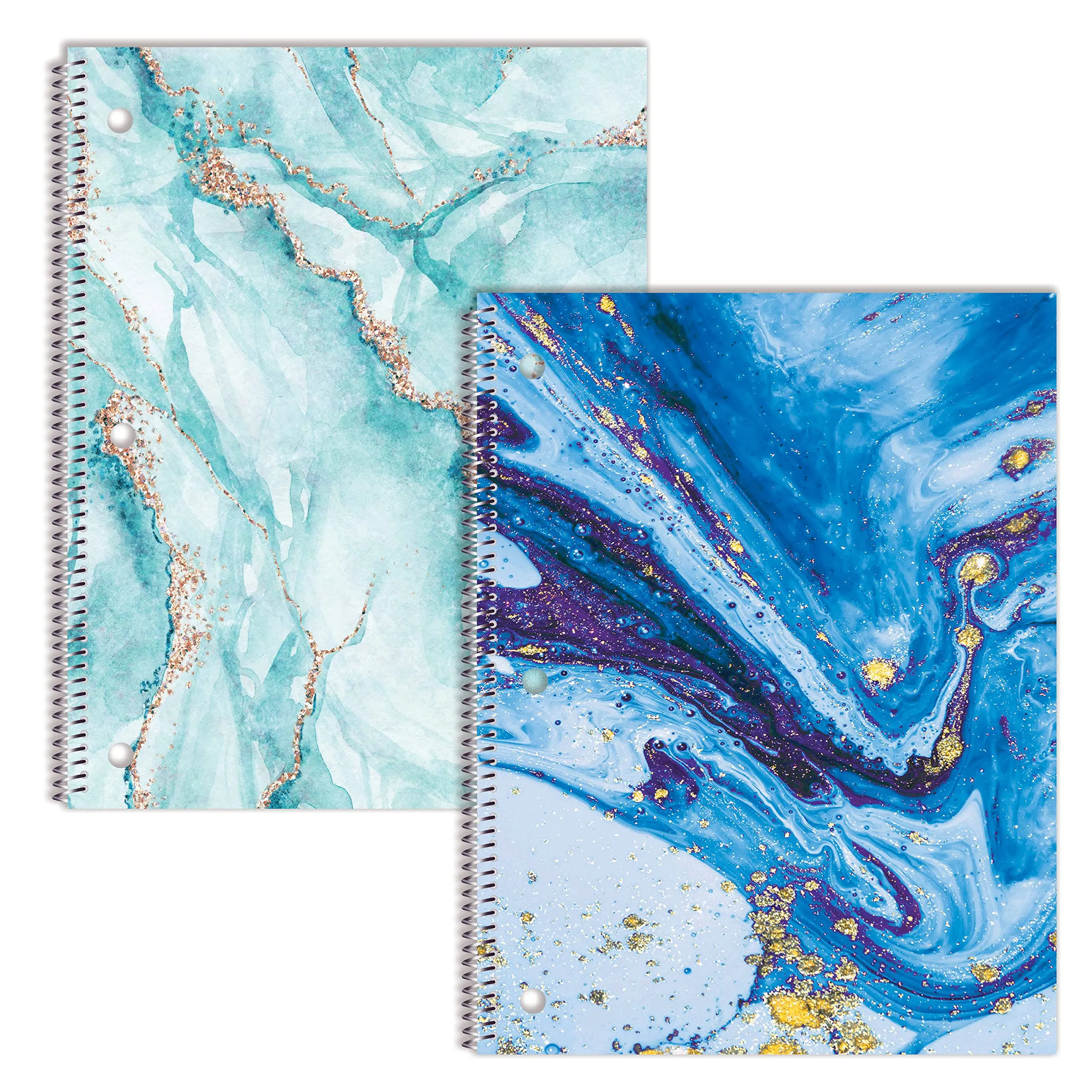  Marble Design Spiral Notebooks, 2 Pack, College Rule, 100 Sheet, 10.5 x 8 