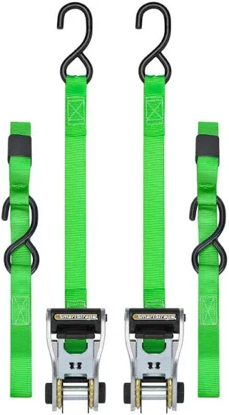 SMARTSTRAPS 10-Foot Ratchet Straps, Green (2pk) – 1,500 lbs Break Strength 500 lbs Safe Work Load Tie-Downs Designed for Light-Duty Transport Safely Haul Your Light Equipment Dirt Bikes ATVs and More