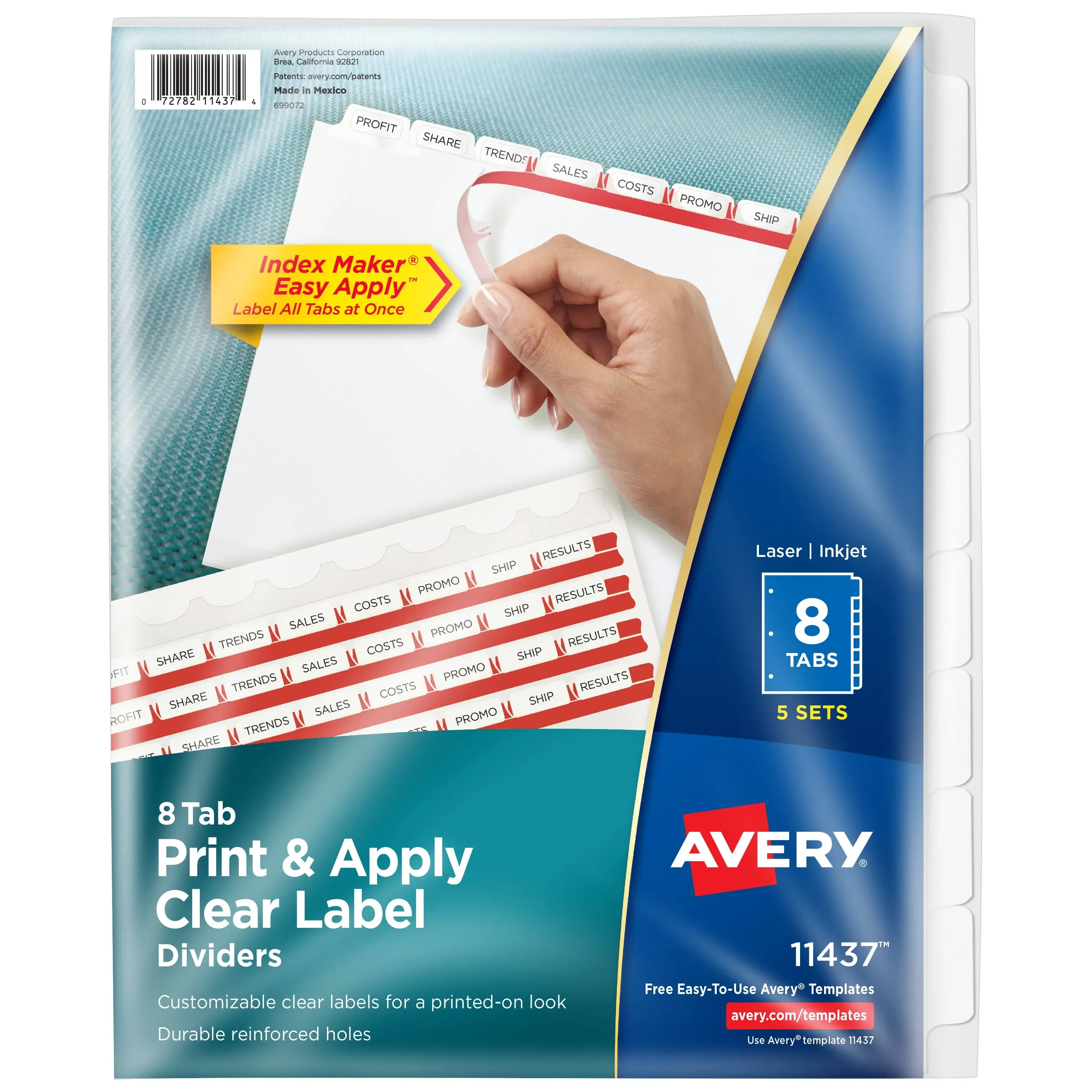 Avery Print and Apply Index Maker Clear Label Dividers 8 White Tabs Letter 5 Sets