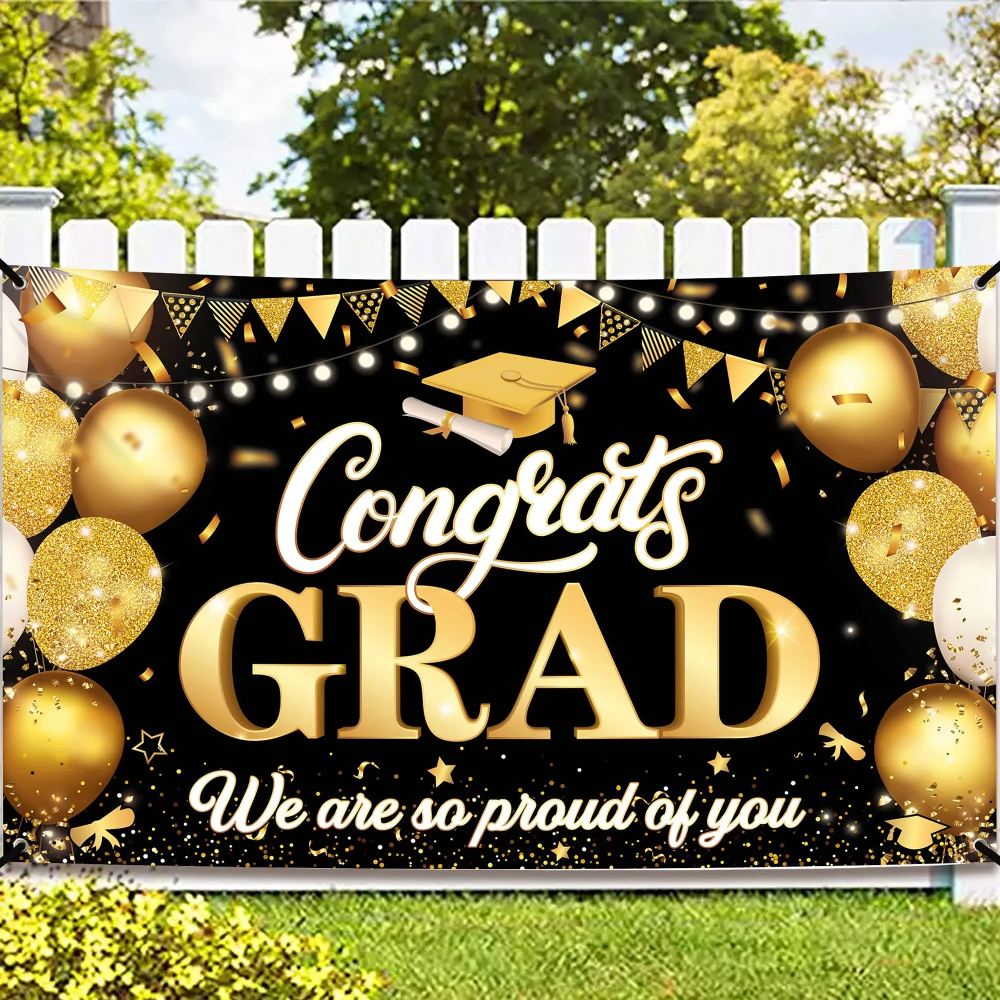 KatchOn, XtraLarge Congrats Grad Banner - 72x44 Inch, Congratulations Banner | Graduation Backdrop 2025, Gold and Black Graduation Decorations 2025 | Graduation Party Decorations 2025 Gold and Black