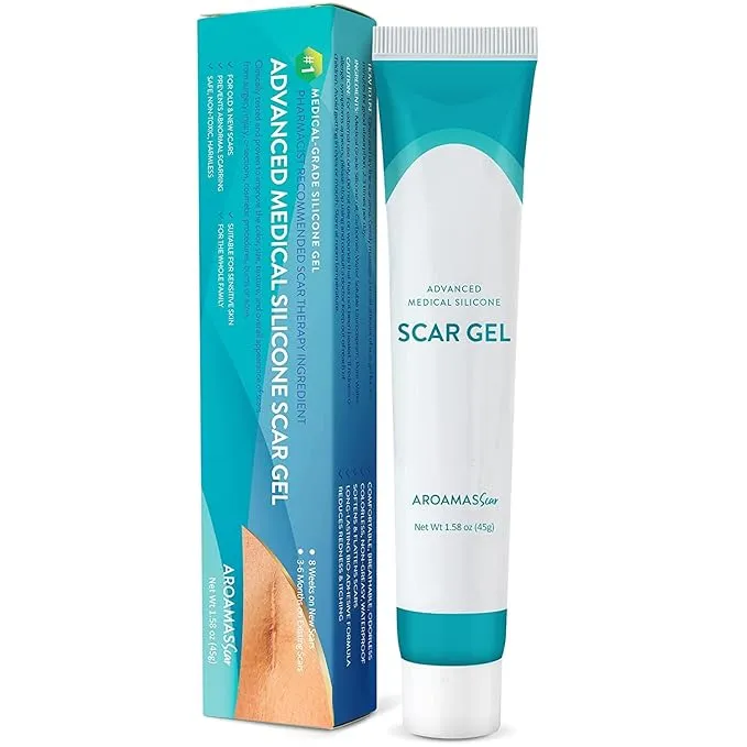 Aroamas Scar Advanced Scar Gel - Medical-Grade Silicone Scar Gel for Surgical Scars, for Face, Scar gel with silicone for Keloids, C-Section, Cosmetic Procedures, Burns, Injuries - 45g