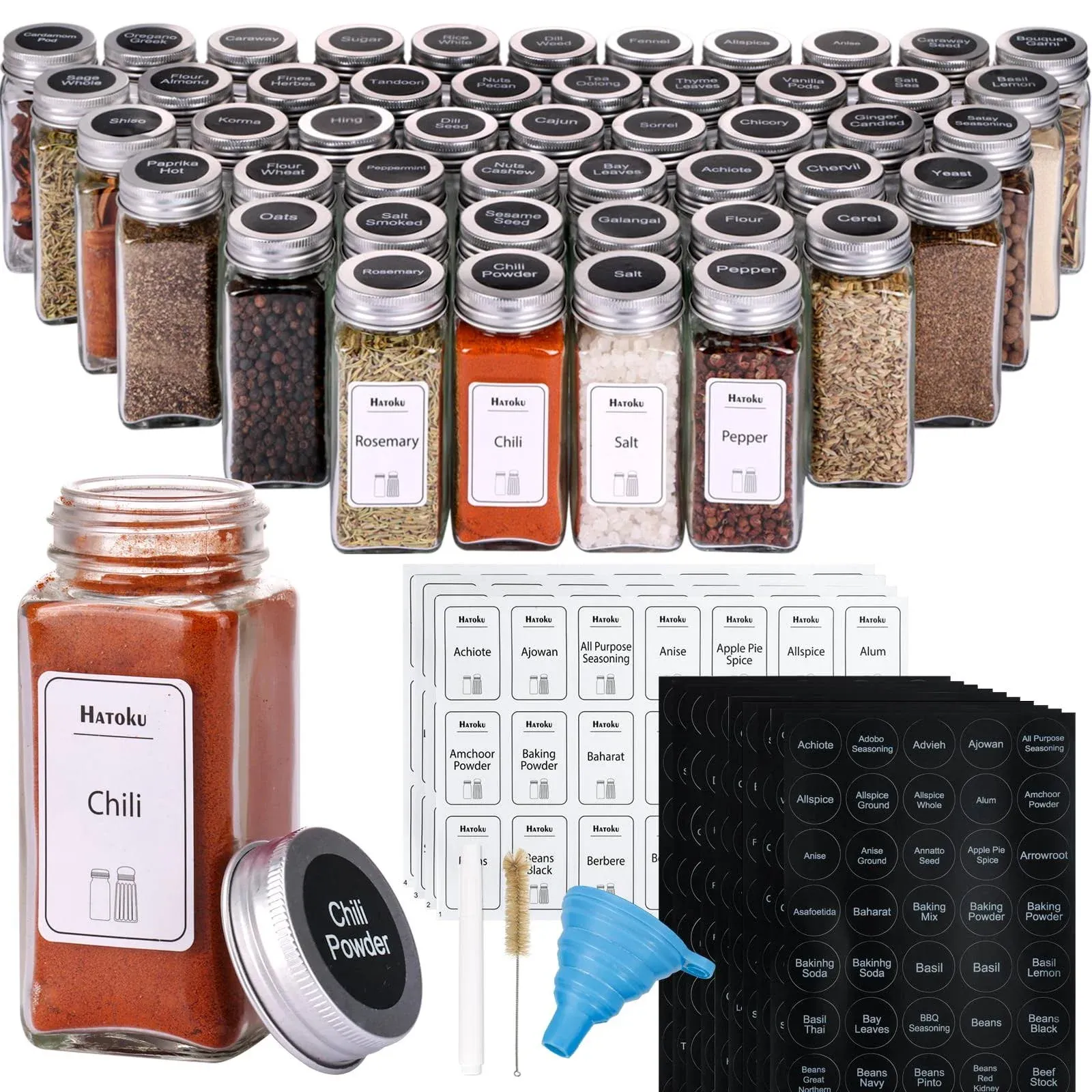  48 Pack Spice Jars With Labels, Glass Spice Jars With Lids And 400 Labels