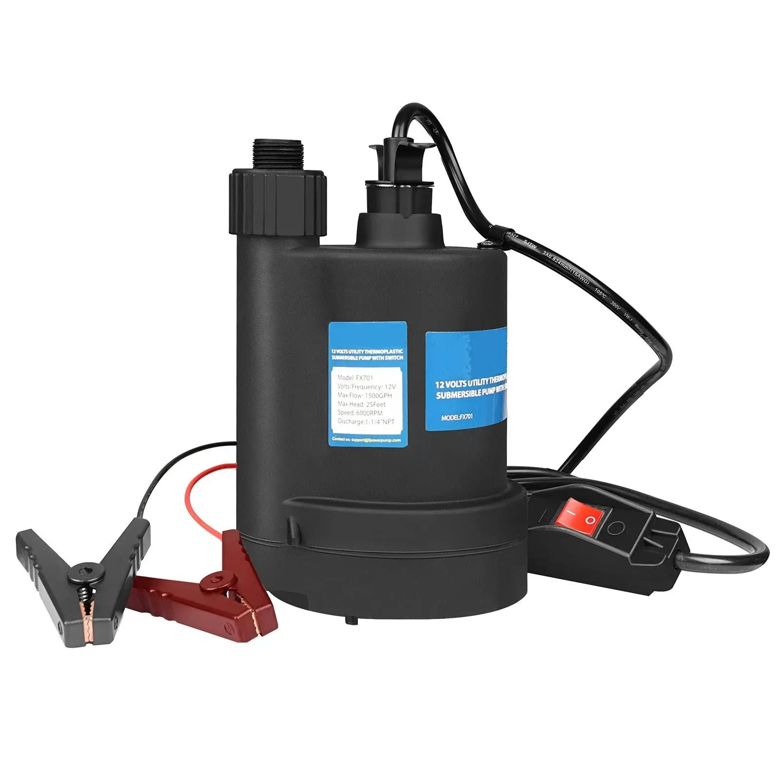 Water Pump Submersible Pump DC 12V Sump Pump 1500 GPH Utility Pump With Switc...