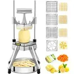 VEVOR Commercial Vegetable Fruit Chopper Stainless Steel French Fry Cutter w/ 4 Blades 1/4" 3/8" 1/2" Vegetable Chopper Dicer w/ Stainless Bowl