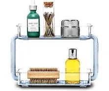 2-Tier Plastic Multipurpose Bathroom Organizer, Clear and Blue