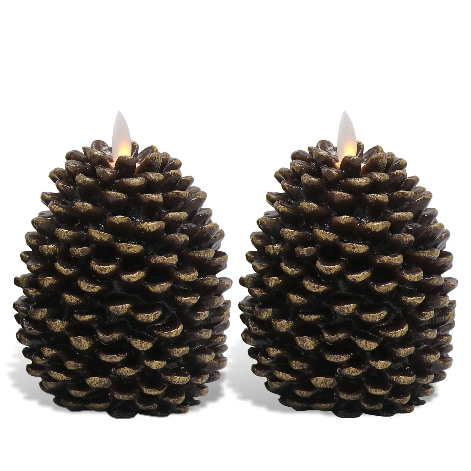 LED Pine Cone Candles Battery Operated Flameless Candles with Timer Unscented...