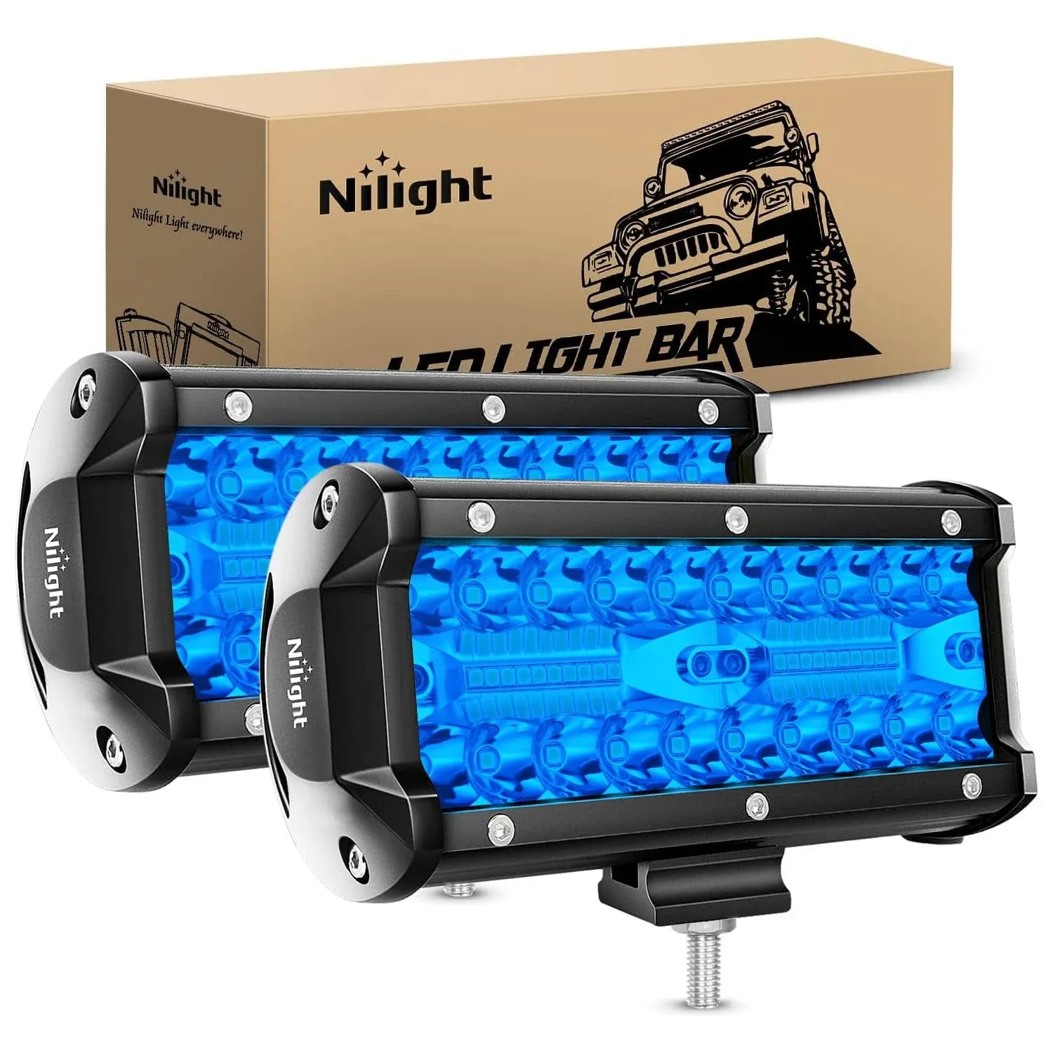 Nilight 6.5 inch LED Light Pod Blue Triple Row 2PCS 120W Flood Spot Combo Driving Fog Lights Fishing Hunting Emergency Safety Signal Deck Trailer Lights for UTV Pick-up Van Boat Tractor