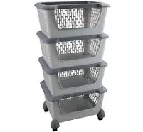 Ggbin 4-Tier Storage Basket Cart with Rolling Wheels, Plastic Stacking Basket Bin