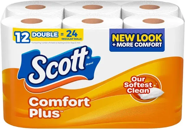 Scott ComfortPlus Toilet Paper, 36 Mega Rolls, 425 Sheets per Roll, Septic-Safe, 1-Ply Toilet Tissue