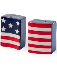 Boston International Ceramic Salt and Pepper Shaker Set, Americana Stars and Stripes