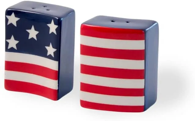 Boston International Ceramic Salt and Pepper Shaker Set, Americana Stars and Stripes