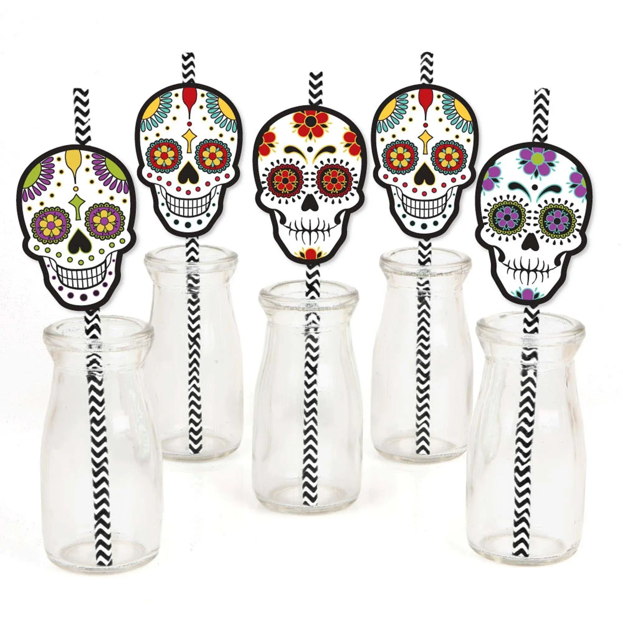 Big Dot of Happiness - Day of The Dead - Paper Straw Decor - Halloween Sugar ...