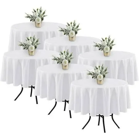 Fitable 6 Pack White Round Table Clothes - 70 Inches in Diameter - Stain Resistant and Washable Tablecloths, Polyester Fabric Table Covers for Wedding, Party, Banquet, Gathering