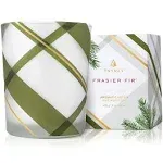 Thymes &#034;Frasier Fir&#034; New In Glass Frosted Plaid Aromatic Tiny Votive Candle 2 Oz