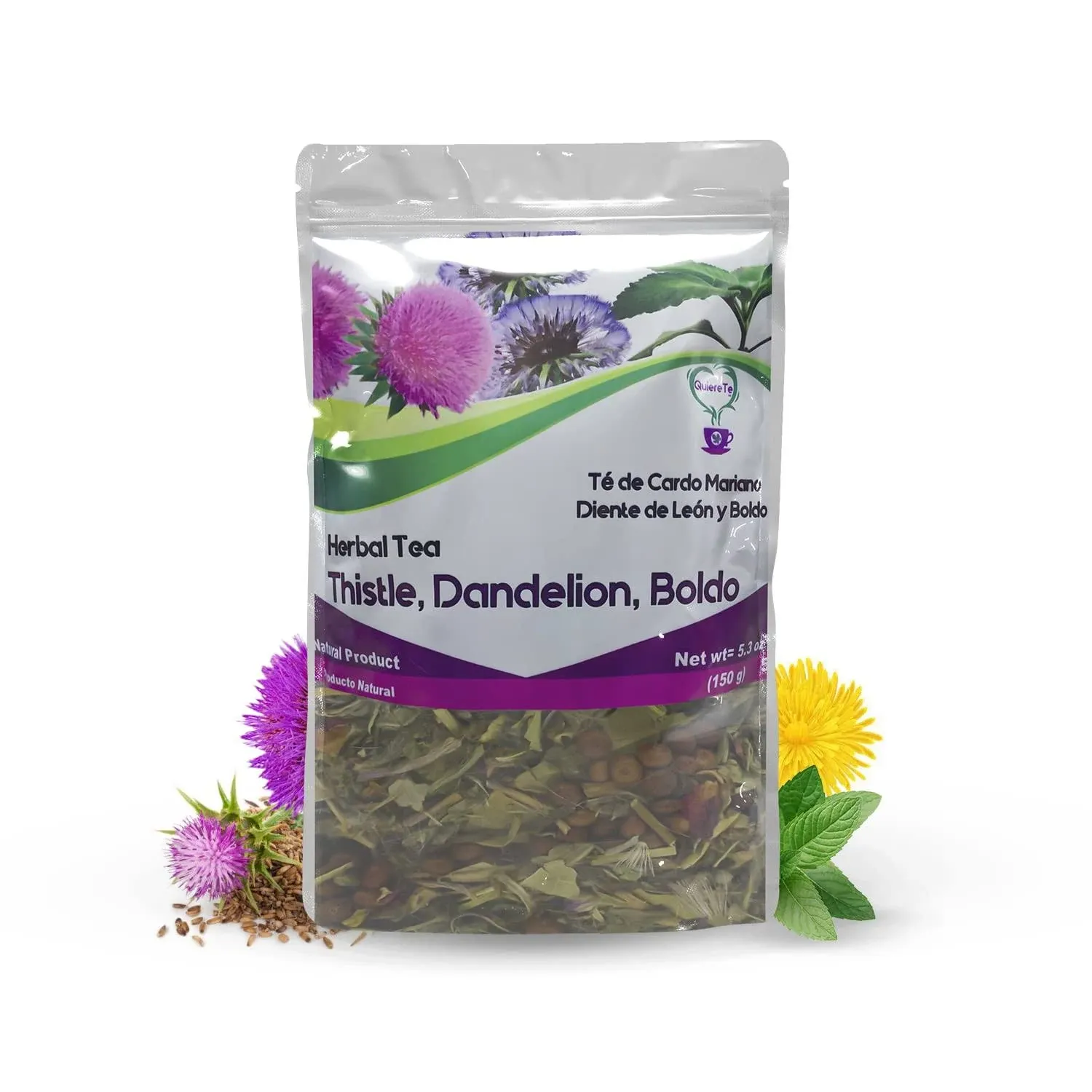 Cardo Mariano, Milk Thistle, Dandelion Root, Boldo Tea, Quiere Te 100% Natural, Blend Herbal Tea for Liver Detox Support, Cleanse and Digest, Non-GMO, Sugar Free, Caffeine-Free, Up to 100 Cups, 1 Bag