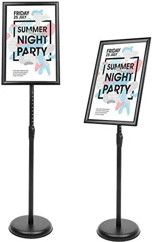 YIYO Adjustable Pedestal Poster Sign Stand,11 x 17 Advertising Business Menu Sign Holder for Floor Standing with Aluminum Snap-Open Reusable Frame,Black (11 x 17)