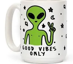 LookHUMAN Alien Coffe Mug - Funny Coffee Mugs Adult Humor, Double Sided Print Ceramic Coffee Cups as Space Mug Gifts, Dishwasher Safe Novelty Coffee Mugs for Women & Men, Unique Coffee Mugs, 11oz