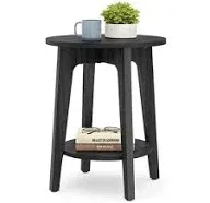 VASAGLE Round End Table with Lower Shelf, Nightstand for Small Spaces, 15.8 x15.8 x 19.7 Inches, Rustic Walnut