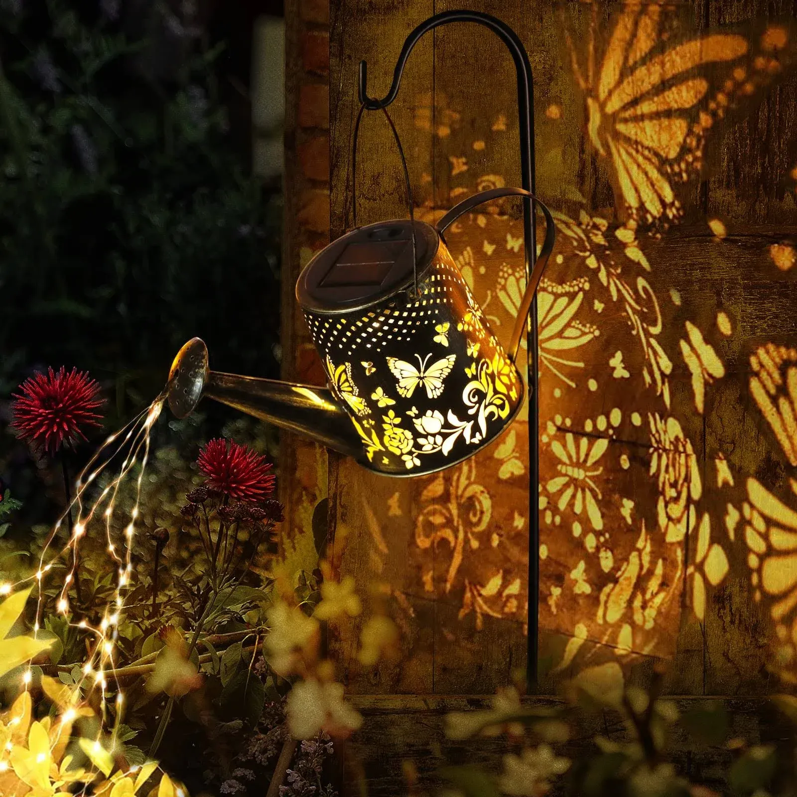 FIMAGO Watering Can with Lights Solar Lights Outdoor Butterfly Art Garde