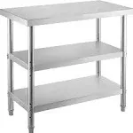 Stainless Steel Prep Table 36 x 18 x 34 in. with 2 Shelves