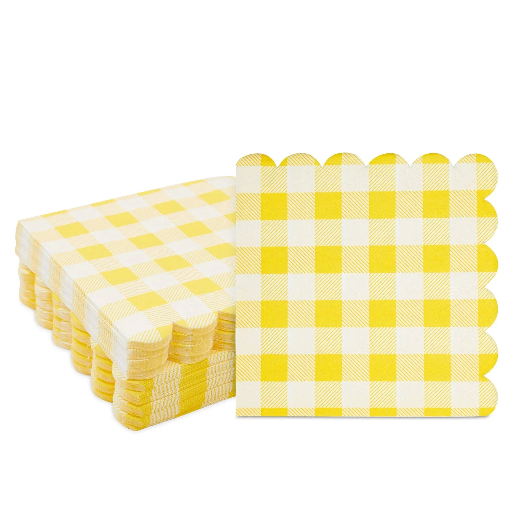 Blue Panda 100 Pack Yellow Plaid Paper Napkins for Birthday Party Supplies (6.5 x ...