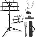 cahaya Dual-use Reinforced Folding Sheet Music Stand with Stand Light & Desktop Book Stand Lightweight Portable Adjustable with Carrying Bag