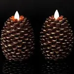 Flameless Candles with Timer, Battery Operated Flickering Wick Real Wax Pine Con