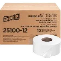 Genuine Joe 2-ply Jumbo Roll Dispenser Bath Tissue, 12 Pack