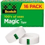 Magic Tape Value Pack, 1" Core, 0.75" X 83.33 Ft, Clear, 16/pack