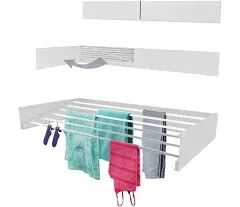 TCO ADVENTURES Wall Mounted Foldable Drying Rack 40" Elegant Matte Invisible Hanger | Folding Stainless Steel Collapsible Space Saver with 20 Feet Drying Capacity (Large, Signal White)