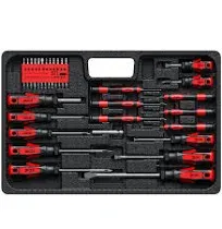 XOOL 42PCS Magnetic Screwdriver Set with Tray, Torx Phillips Flat Hex Pozi Non-Slip Magnetic Tips Screwdriver Set