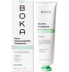 Boka Ela Mint Toothpaste for Sensitive Teeth and Whitening  Flouride Free, 4 Oz