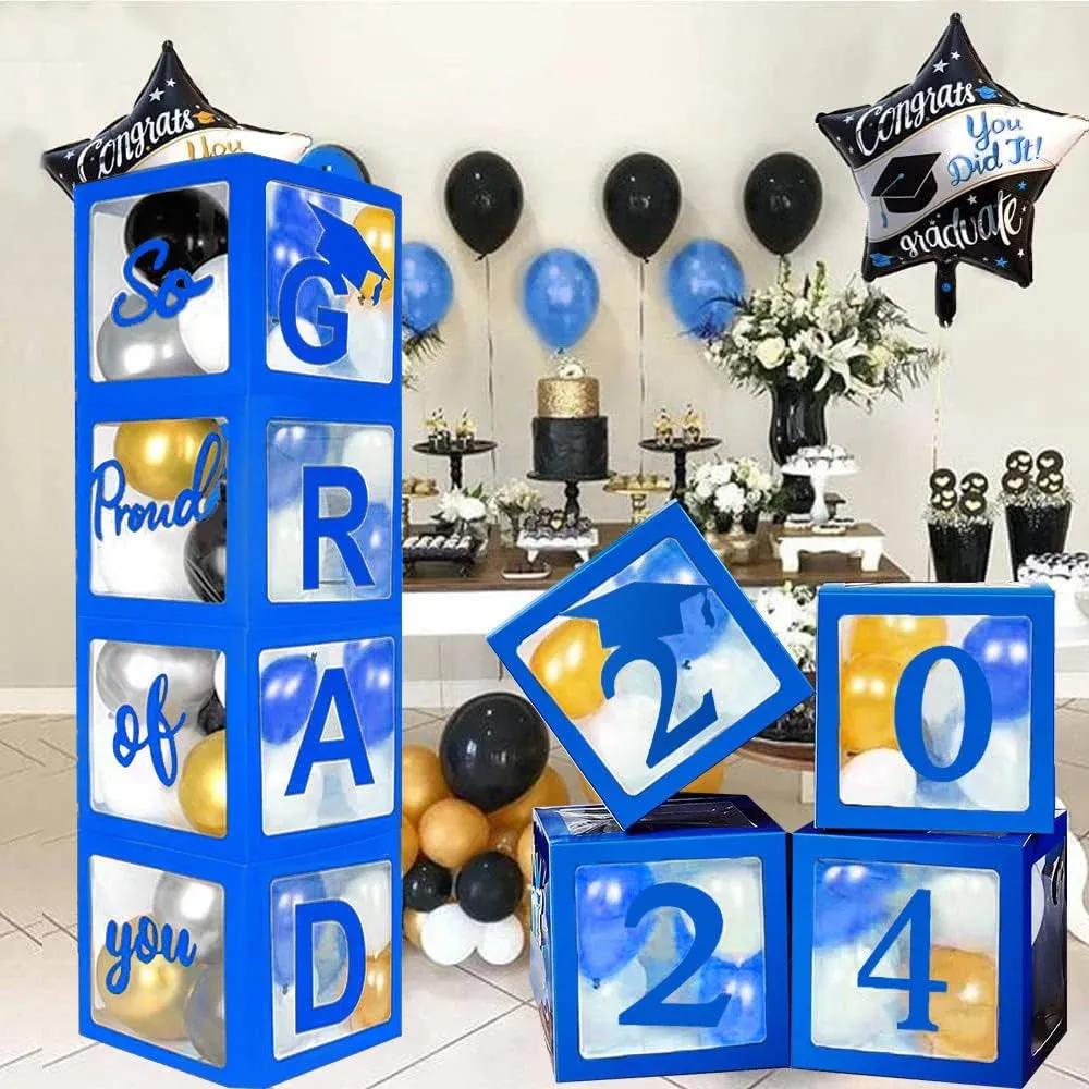 2024 Graduation Party Decoration Black Balloon Boxes with Letters 2024 Grad & So Proud of You and 20 pcs Ballons…