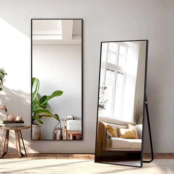 Full Length Mirror with Stand - 56" x 19" Aluminum Alloy Frame Full Body Mirror, Standing Hanging or Leaning Wall Floor Mirror for Bedroom Living Room Dressing Room, Black