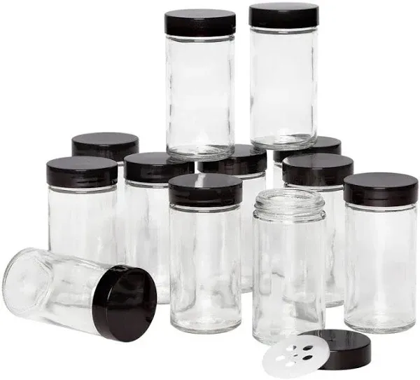 3oz Glass Jars with Black Caps - Set of 12 - Airtight, Reusable, High Quality