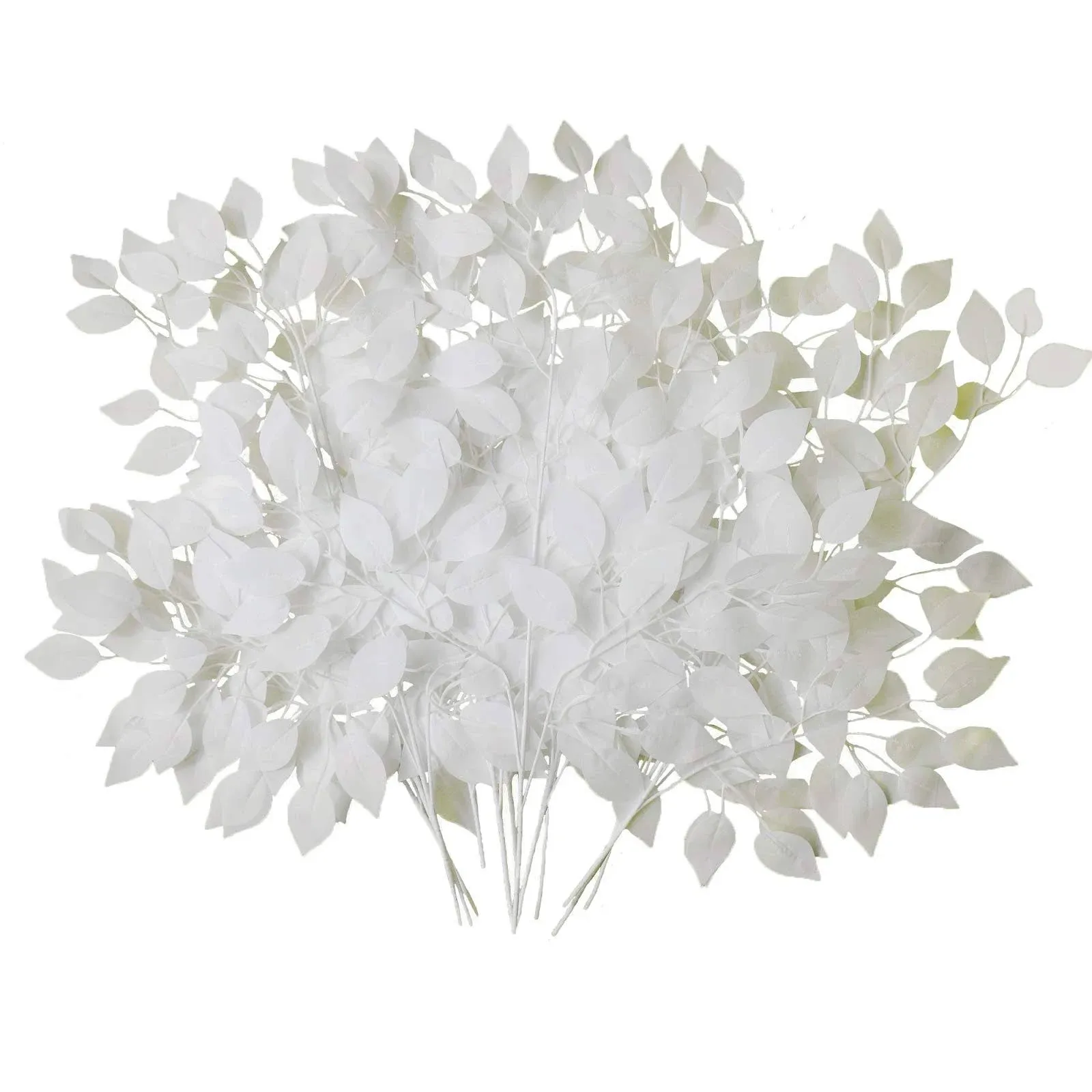 Artificial White Ficus Leaves Tree Branches Faux Plant Spray for Home Wedding Décor(12Pcs)