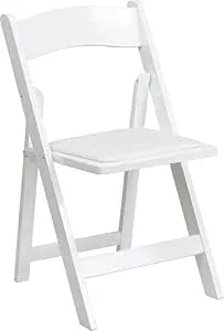 for White Wood Folding Chair with White Vinyl Padded Seat - Wedding Chair