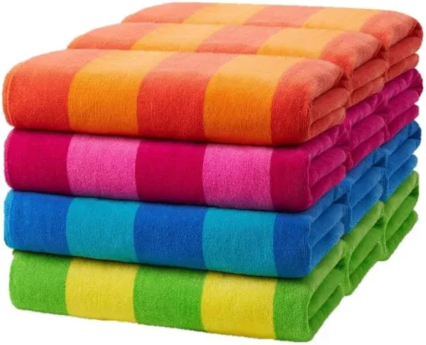 Kaufman Soft Oversized Beach Towels in Bulk 30" x 60" Velour Striped Beach Towels