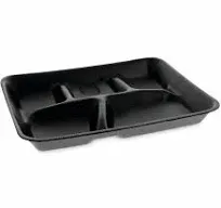 Pactiv Evergreen Foam School Trays, 5-Compartment Tray, 8.25 x 10.25 x 1, Black, 500/Carton