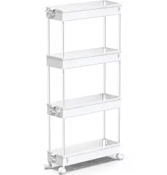 Slim Rolling Storage Cart 4 Tier Bathroom Organizer Mobile Shelving Unit Storage