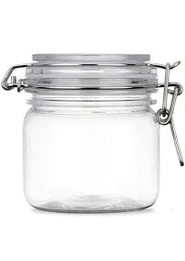 luzen 2Pcs 10Oz/300ml Home Kitchen Sealed Jar Container Clear Round Food Canister Bottles with Leak Proof Rubber and Hinged Lid Portable, Plastic Storage Containers for Household Use